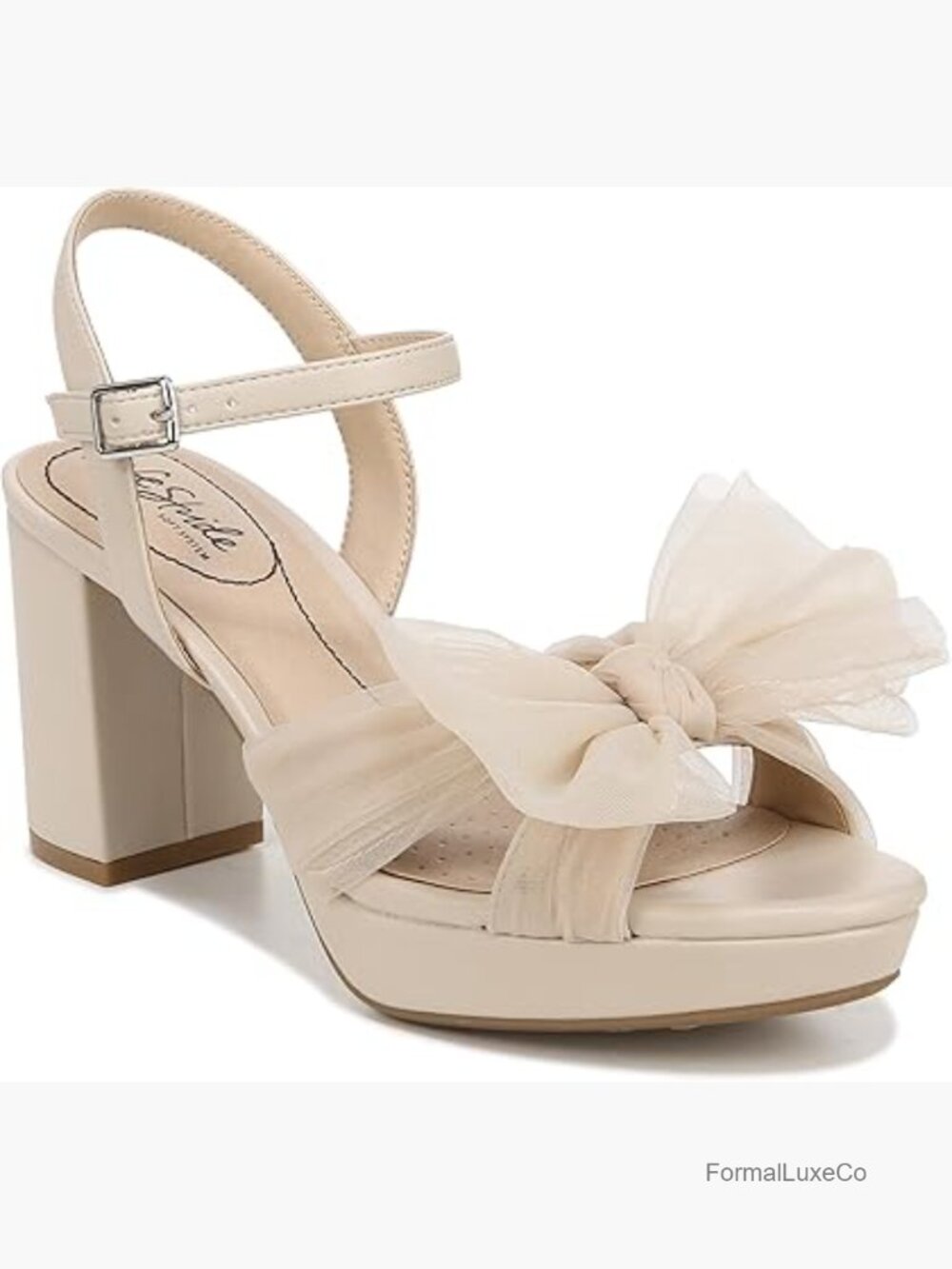 Women's Platform Sandals - Heeled Block Heel w/ Tulle Bow